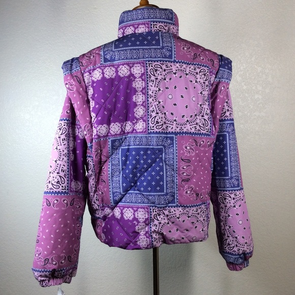Pistola Callista Purple Pink Quilted Orchid Bandana-Print Puffer Jacket or Vest - Picture 16 of 16